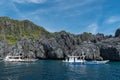 PALAWAN, PHILIPPINES - JANUARY 24, 2018: El Nido divers boat. People are taking private tours to dive into the sea.