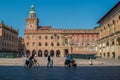 The Palazzo d`Accursio with its clock tower, is currently the Town Hall of Bologna, Italy Royalty Free Stock Photo