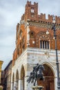 Palazzo Gotico and statue of Alessandro Farnese. Piacenza, Emilia-Romagna. Italy. Royalty Free Stock Photo
