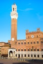 The Palazzo Publico at Piazza del Campo on the city of Siena, Italy