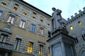 Palazzo Salimbeni in Siena. Headquarters of the Monte dei Paschi di Siena bank with a statue of Sallustro Bandini in Piazza