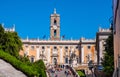 Palazzo Senatorio Senate Palace by Michelangelo Buonarotti at Piazza Campidoglio square at Capitoline hill in Rome in Italy Royalty Free Stock Photo