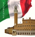 Palazzo Vecchio in Florence with the Italian flag in the background. Vector