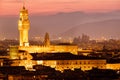 The Palazzo Vecchio and the historic centre of Florence at sunset