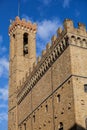 Ancient medieval palace Palazzo Vecchio of Florence with tower and crenellation. Royalty Free Stock Photo