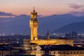 Palazzo Vecchio palace over city center at sunset, Florence, Italy Royalty Free Stock Photo