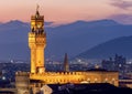 Palazzo Vecchio palace over city center at sunset, Florence, Italy Royalty Free Stock Photo