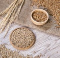 Pale ale and caramel malt on wooden background Royalty Free Stock Photo