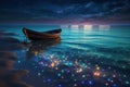 A Pale Blue Beach Adorned with Vibrant, Glowing Stones