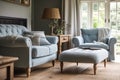 Pale blue sitting room decor, interior design and house improvement, living room furniture, sofa and home decor in country house