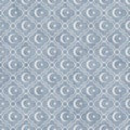 Pale Blue and White Star and Crescent Symbol Tile Pattern Repeat