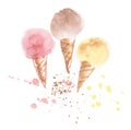 Pale color ice-cream wiffle cone illustration.