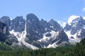 Pale di San Martino range panorama landscape during summer season. Passo Rolle summer landscape - Pale di San Martino range.