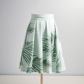 Pale Green Palm Print Skirt - 3d Mock, Monochrome Toning