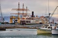 Pale Horse and John W ships at Hyde St Pier with seagull over water and Eureka docked behind