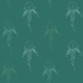 Pale Iris flowers on a green background. Simple seamless pattern. Royalty Free Stock Photo