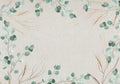 Pale leaves with golden ornaments - botanical design banner. Floral pastel watercolor border frame.border frame Royalty Free Stock Photo