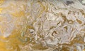 Pale marble pattern with golden glitter. Abstract liquid background.