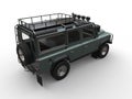 Pale metallic green four wheel drive - off road car - top down tail view