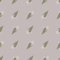 Pale palette seamless pattern with grey dove ornament. Lilac background. Cartoon print