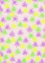 on a pale pink background, stars in yellow, pink and green