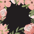 Pale pink flowers forming frame on black background