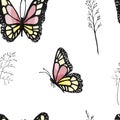 Pale pink seamless with butterflies and branch