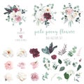 Pale red peony, dusty rose, ivory white magnolia, blush dahlia, nude pink hydrangea, eucalyptus