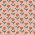 Pale red simple tulip flowers silhouettes seamless pattern in doodle style. Pink background. Doodle style Royalty Free Stock Photo