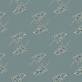 Pale seamless doodle pattern with outline branches. Grey background. Simple floral print