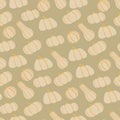 Pale seamless doodle pattern with pumpkin light ornament. Beige background, Stylized artwork