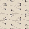 Pale seamless pattern with burdock branches. Flower twigs artwork in pale tones. Vintage print