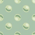 Pale seamless pattern with doodle green pearls shapes. Abstract ocean ornament on blue light background