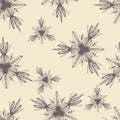 Pale, seamless pattern. Picture of flower, stars or snowflakes. Cartoon vector