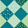 Pale spring color tulip flower and geometry motif patchwork
