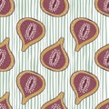 Pale tones fig silhouettes seamless hand drawn food pattern. Striped light background