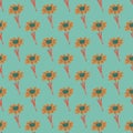 Pale tones nature botany seamless pattern with orange flower silhouettes. Blue background. Simple design Royalty Free Stock Photo