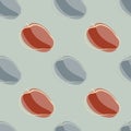 Pale tones seamless minimalistic pattern with abstract contoured apricot elements. Blue pale background Royalty Free Stock Photo