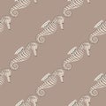 Pale tones seamless pattern in minimalistic style with seahorse doodle print. Grey palette aquatic backdrop