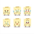 Pale yellow sticky notes cartoon character with sad expression