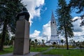 Monument to Lenin and the Holy Cross Orthodox Church, 08/20/2019, Palekh, Ivanovo Region, Russia