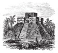 Palenque Pyramid temple in Mexico vintage engraving
