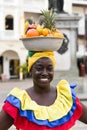 Palenquera, fruit seller lady on the street of Cartagena, Colombia