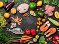 Paleo diet concept, copy space, top view Royalty Free Stock Photo