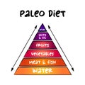 Paleo diet, an eating plan modeled on prehistoric human diets, mind map pyramid concept for presentations and reports Royalty Free Stock Photo