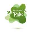 Paleo diet frendly badge. Green amoeba design of sticker for paleo diet menu, poster, flyer. Royalty Free Stock Photo