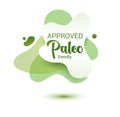 Paleo diet frendly badge. Green amoeba design of sticker for paleo diet menu, poster, flyer. Royalty Free Stock Photo
