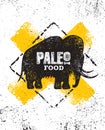 Paleo Food Diet Primal Nutrition Organic Wholesome Illustration Concept On Rough Wall Background. Mammoth Vector Sign.