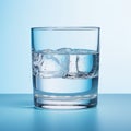 Paleocore Style: A Calming Glass Of Water On A Blue Surface Royalty Free Stock Photo