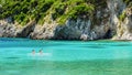 PALEOKASTRITSA, CORFU, GREECE - JULY 3, 2017: Beach Palaiokastritsa with unknown tuorists.